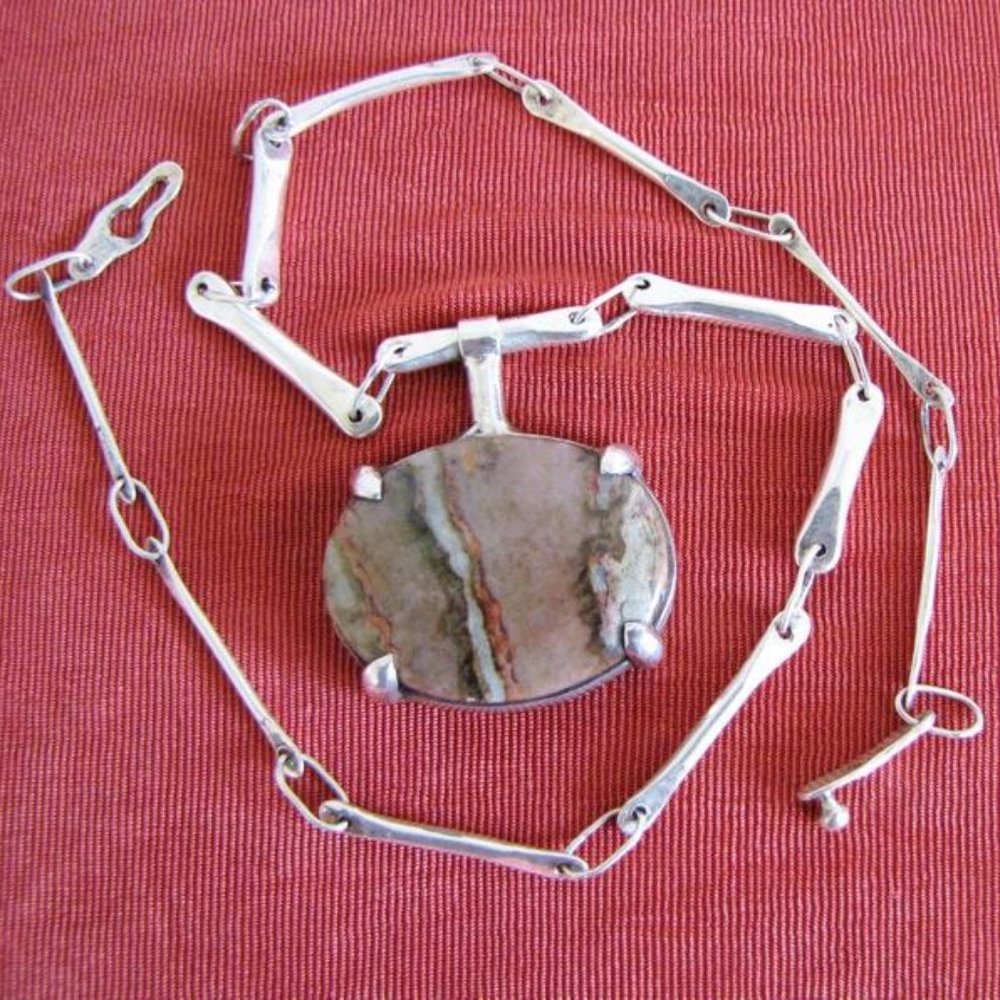 Solid Sterling Silver Unique Chain With Agate - image 2
